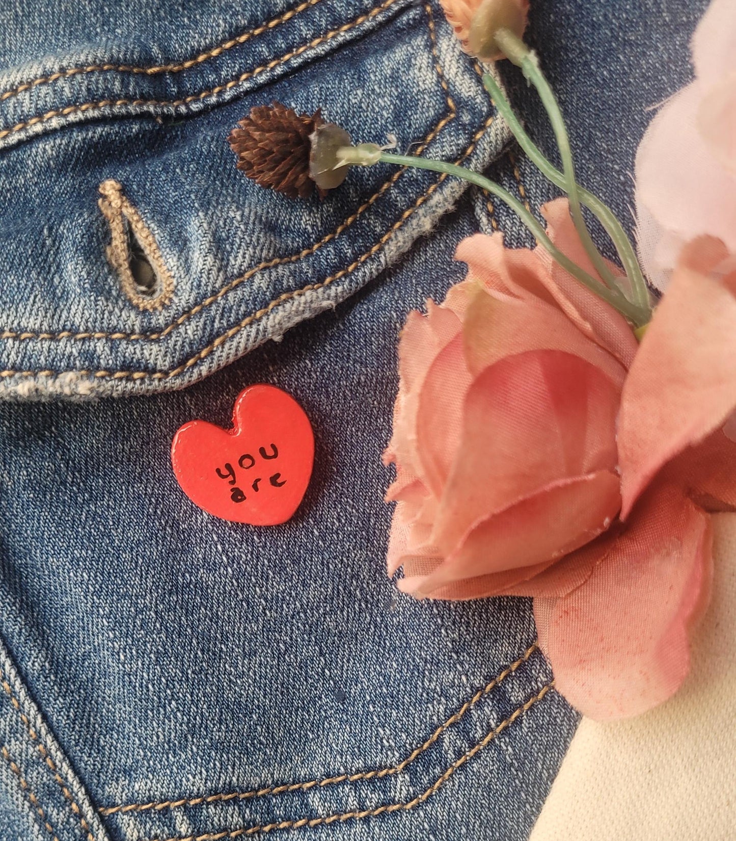 Air Dry Clay You Are Loved Heart Pin