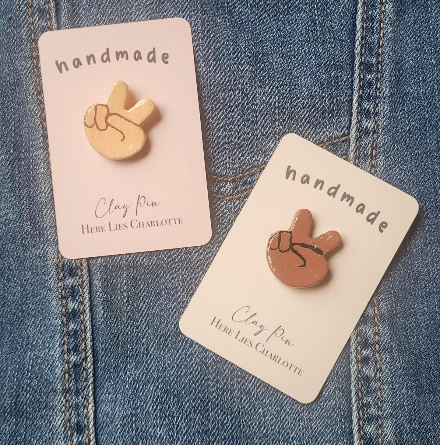 Air Dry Clay Peace Hands Pin