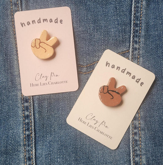 Air Dry Clay Peace Hands Pin