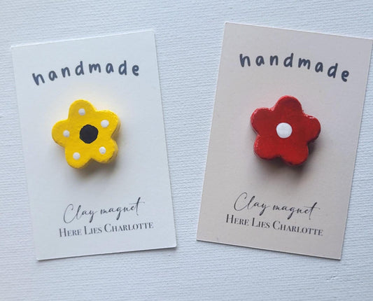 Air Dry Clay Red and Yellow Flower Pins