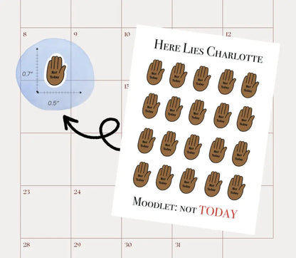 Calendar with a sticker sheet featuring brown hand prints and humorous text.